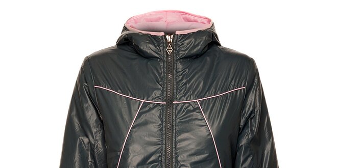 Dámská ocelově šedá zimní bunda Exe Jeans s růžovými detaily