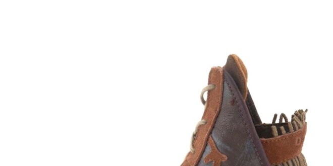 Dámské kožené hnědé kotníkové boty s třásněmi Diesel