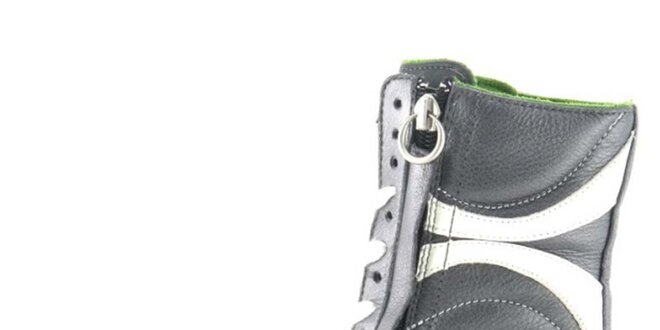 Dámské kožené šedo-bílé vysoké šněrovací boty na zip Diesel