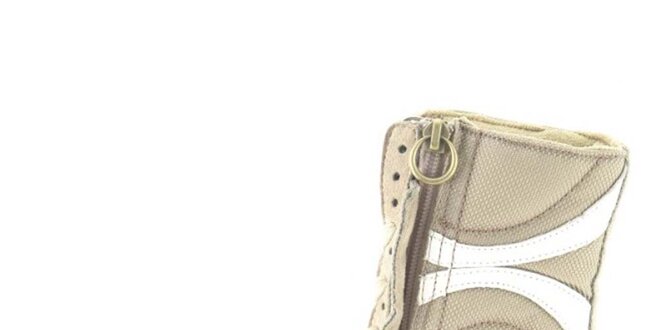 Dámské kožené béžovo-bílé vysoké šněrovací boty na zip Diesel