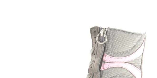 Dámské kožené šedo-růžové vysoké šněrovací boty na zip Diesel