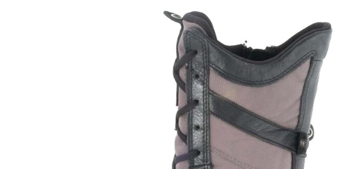 Dámské kožené hnědo-šedé vysoké šněrovací boty s perforací Diesel