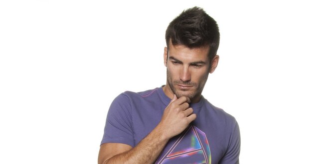 Pánské fialové tričko Unitryb s potiskem