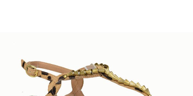 Dámské kožené leopardí sandálky se zlatými komponenty Bullboxer