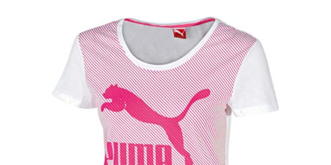 Dámské bílé tričko s růžovým potiskem Puma