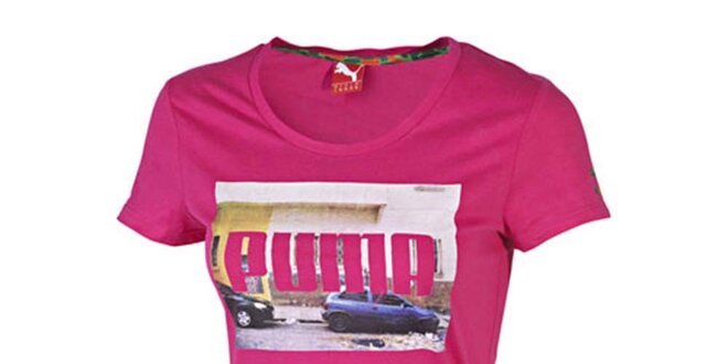Dámské sytě růžové tričko s potiskem Puma