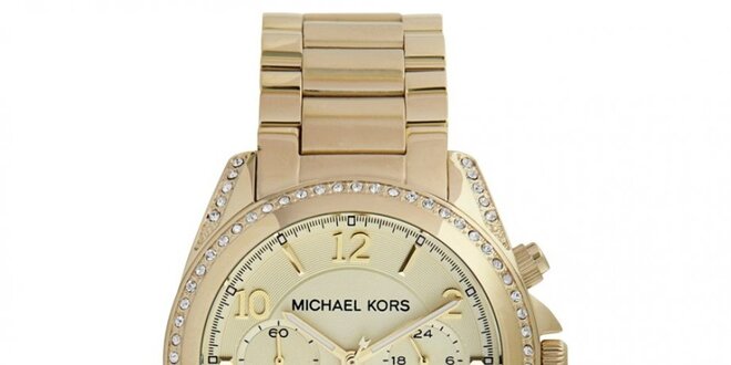 Dámské hodinky z pozlacené ušlechtilé oceli se zirkony na lunetě Michael Kors