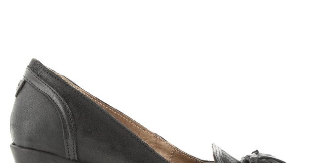 Dámské černé kožené lodičky na podpatku Cubanas Shoes