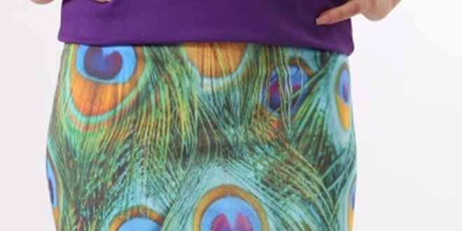 Dámská sukně s potiskem pavích per Santa Barbara