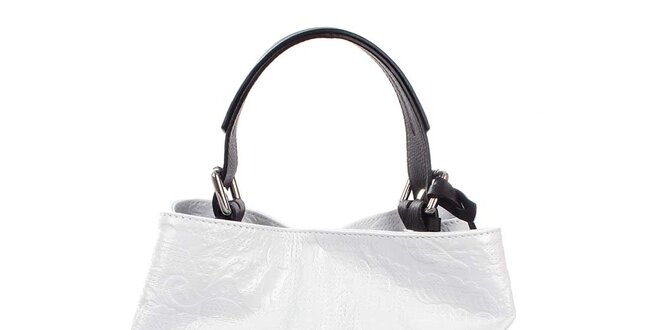 Dámská bílá kožená kabelka s jemným vzorem Puntotres