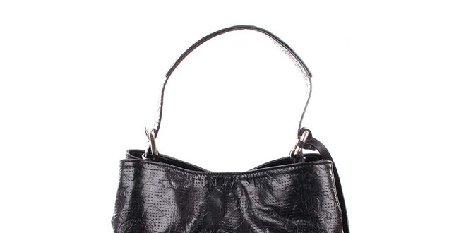 Dámská černá kožená kabelka s jemným vzorem Puntotres