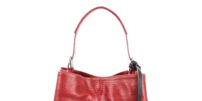 Dámská červená kožená kabelka s jemným vzorem Puntotres
