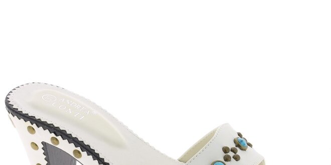 Dámské bílé sandálky s tyrkysovými kamínky Andrea Conti