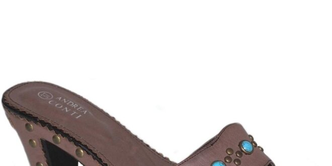 Dámské tmavě hnědé sandálky s tyrkysovými kamínky Andrea Conti