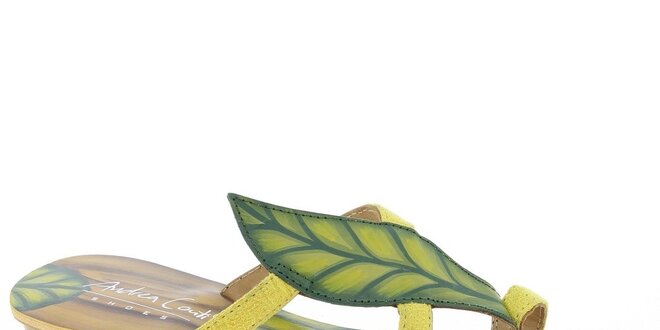 Dámské kožené žluté páskové sandálky s listem Andrea Conti