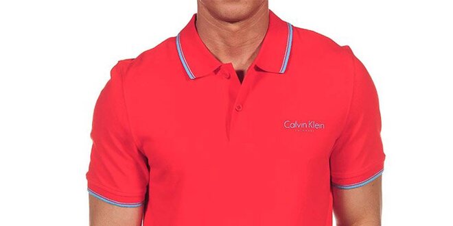 Pánské červené polo triko s modrými lemy Calvin Klein