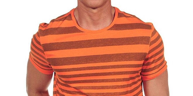 Pánské oranžové tričko s proužky Calvin Klein