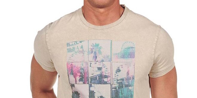Pánské béžové tričko s barevným potiskem Calvin Klein
