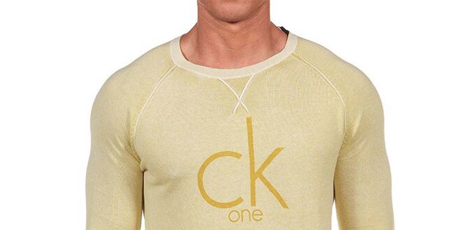 Pánský světle žlutý svetr se značkou Calvin Klein