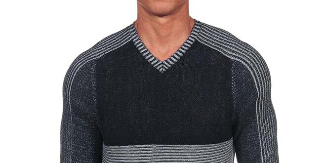 Pánský černo-šedý svetr s žebrováním Calvin Klein