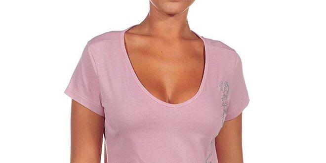 Dámské růžové tričko se stříbrným nápisem Calvin Klein