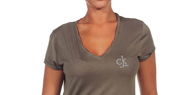 Dámské hnědé tričko s logem Calvin Klein