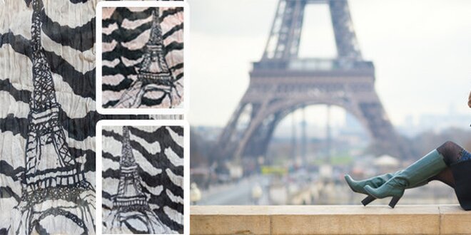 Velký zavinovací šátek/pareo na léto s motivem Eiffelovy věže