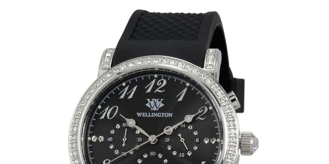 Dámské černé hodinky s černým silikonovým řemínkem Wellington