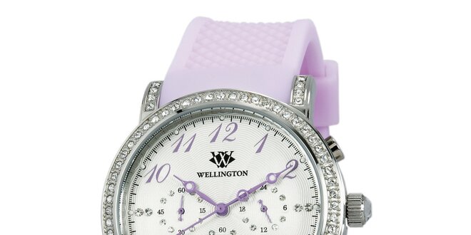 Dámské hodinky s krystaly a lila řemínkem Wellington