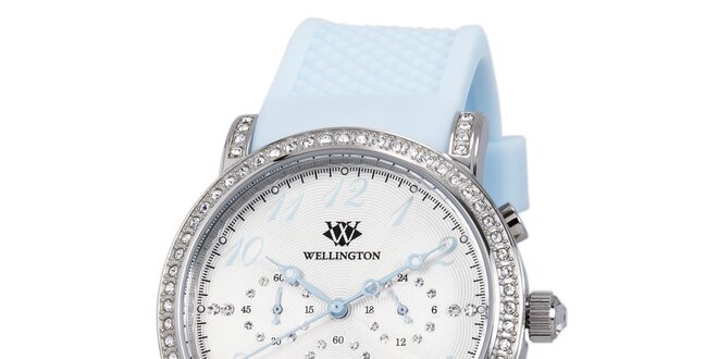 Dámské hodinky s krystaly a světle modrým řemínkem Wellington