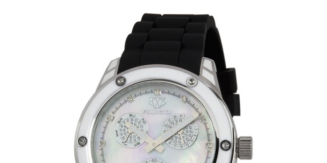 Dámské stříbrné hodinky s černým silikonovým řemínkem Wellington