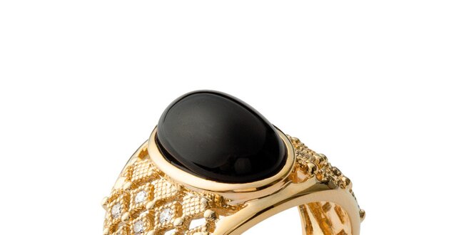 Dámský pozlacený prsten s černým kamenem Fifi Ange