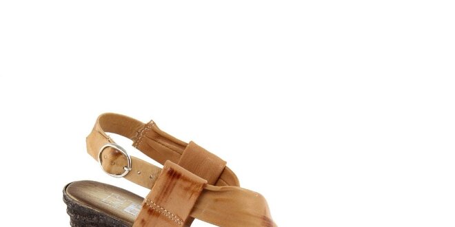 Dámské kožené hnědo-hořčicové sandálky s širokými pásky Julie Julie