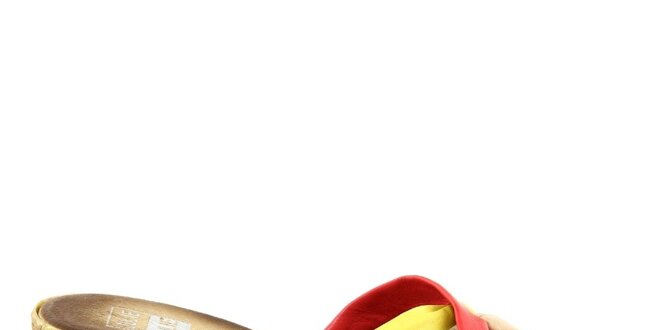 Dámské kožené červeno-žluté nazouvací sandálky Julie Julie