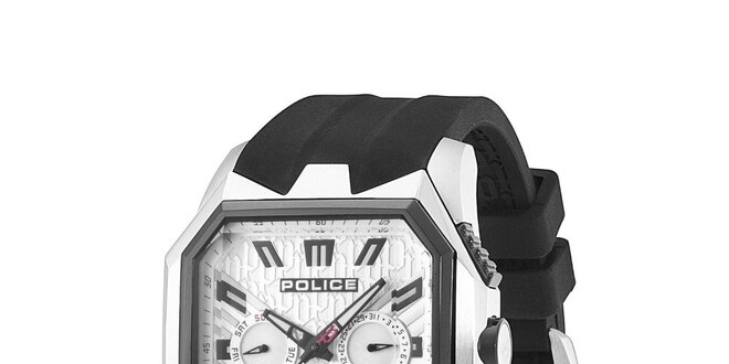 Pánské černo-bílé hodinky s pryžovým řemínkem Police