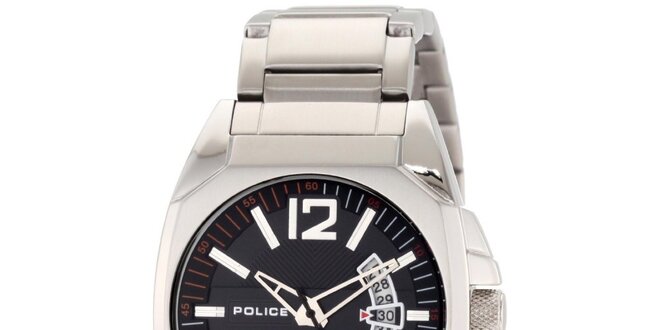 Pánské ocelové hodinky s černým kulatým ciferníkem Police