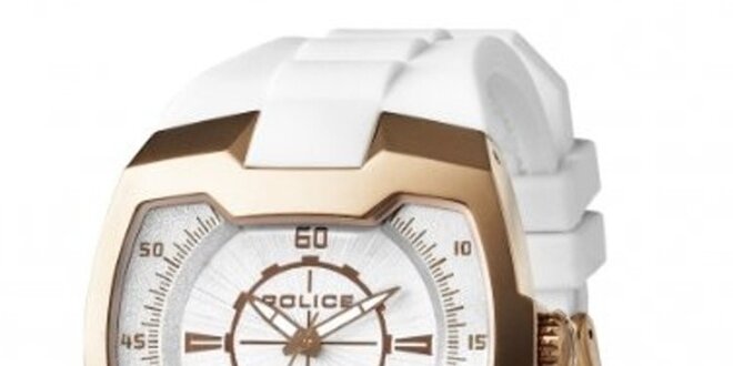 Pánské bílo-zlaté hodinky Police se silikonovým řemínkem