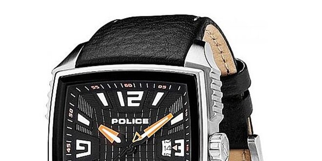 Pánské černé hodinky s koženým řemínkem Police