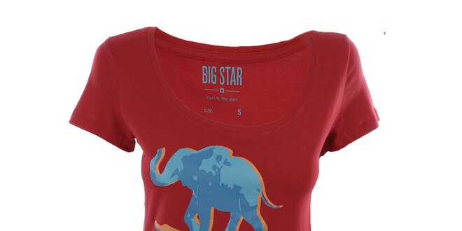 Dámské červené tričko se slonem Big Star