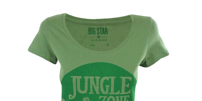 Dámské zelené tričko s potiskem džungle Big Star