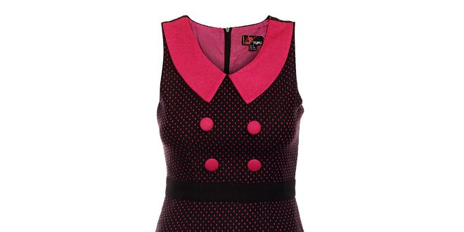 Dámské černé vlněné šaty Yumi s růžovými puntíky