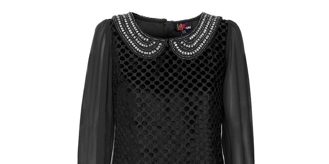 Dámské černé šaty Yumi s perlovým límečkem