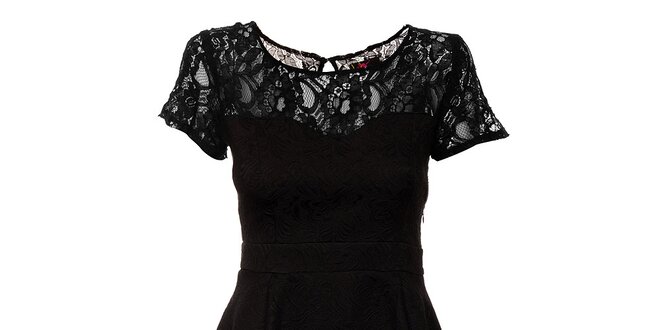 Dámské černé brokátové šaty Yumi s krajkovým živůtkem