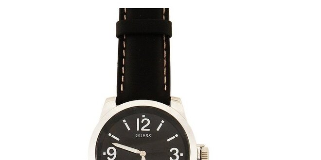 Pánské analogové hodinky s černým koženým páskem Guess
