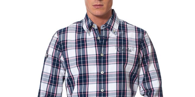 Pánská modře kostkovaná košile s růžovými proužky Paul Stragas