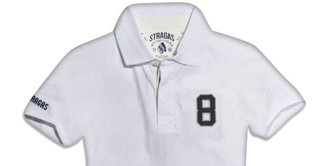Pánské bílé polo tričko s výšivkou na zádech Paul Stragas