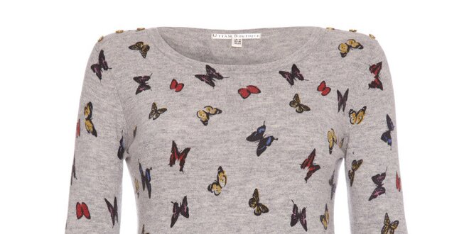 Dámský šedý svetřík s motýlky Uttam Boutique