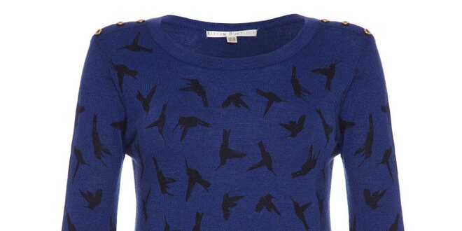 Dámský modrý svetřík s ptáčky Uttam Boutique