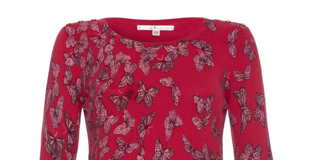 Dámský malinový svetr s motýlky Uttam Boutique