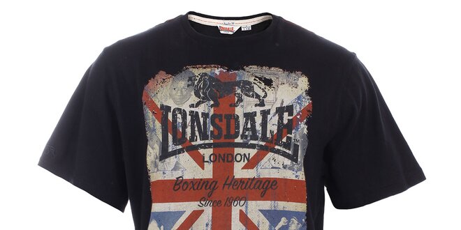 Pánské černé tričko s britskou vlajkou Lonsdale